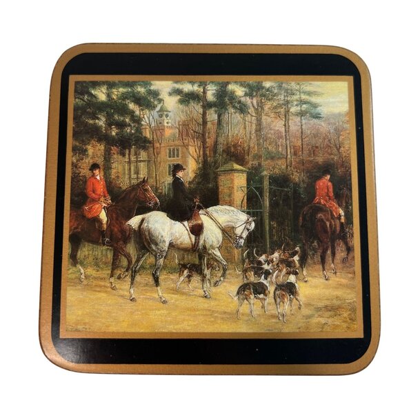 Vintage Pimpernel Equestrian Hunt Scene Tally Ho Coasters Set Of 5 Cork Backing - Picture 6 of 8